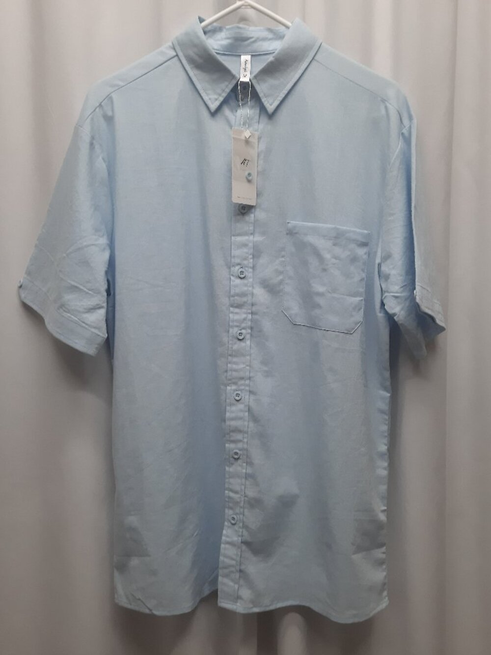 NWT Light Blue Linen Blend Short Sleeve Button Up Shirt - Size M Casual Wear